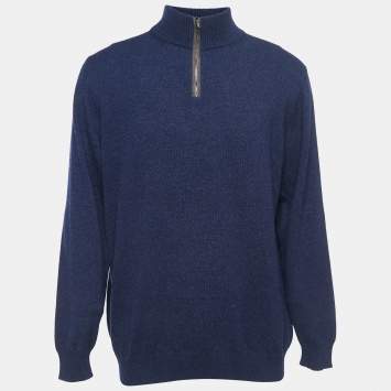 Pre Owned Loro Piana Navy Blue Cashmere High Neck Sweater 4XL  