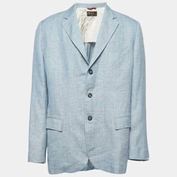 Pre Owned Loro Piana Grey Linen Blend Single Breasted Blazer XXXL