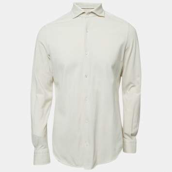 Pre Owned Loro Piana Off-White Cotton Pique Button Front Full Sleeve Shirt M