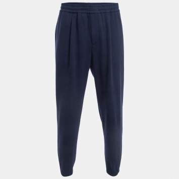 Pre Owned Loro Piana Navy Blue Wool Knit Drawstring Joggers XXL