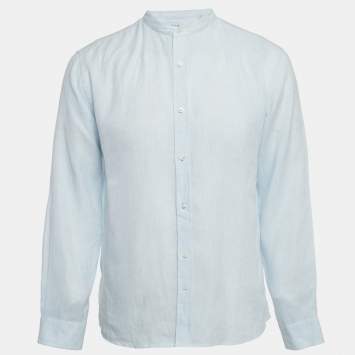 Pre Owned Loro Piana Blue Linen Mandarin Collar Shirt XL