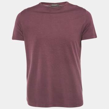 Pre Owned Loro Piana Burgundy Cotton Crew Neck T-Shirt M