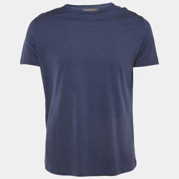 Pre Owned Loro Piana Blue Cotton Blend Crew Neck T-Shirt M