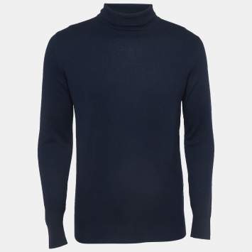 Pre Owned Loro Piana Navy Blue Baby Cashmere Turtle Neck Sweater L