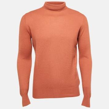 Pre Owned Loro Piana Orange Baby Cashmere Turtle Neck Sweater M