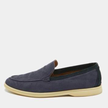 Pre Owned Loro Piana Navy Blue Fabric and Suede Summer Walk Loafers Size 45