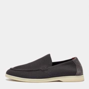 Pre Owned Loro Piana Grey Fabric and Suede Summer Walk Loafers Size 41.5