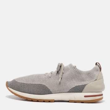 Pre Owned Loro Piana Grey Fabric and Leather 360 LP Flexy Walk Lace Up Sneakers Size 46