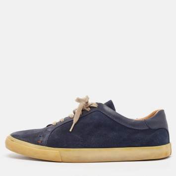 Pre Owned Loro Piana Navy Blue Suede and Leather Freetime Walk Sneakers Size 42