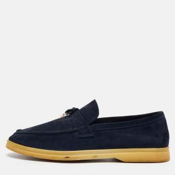 Pre Owned Loro Piana Navy Blue Suede Summer Charms Walk Loafers Size 40.5