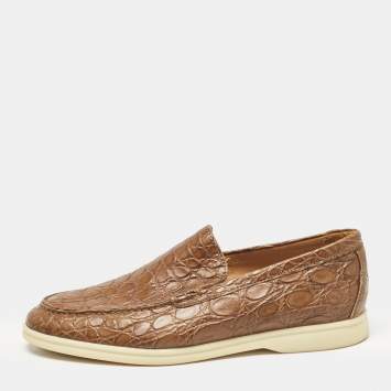 مملوكة مسبقًا Loro Piana Brown Crocodile Leather Summer Walk Loafers Size 41