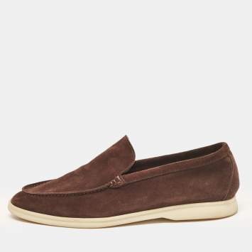 مملوكة مسبقًا Loro Piana Dark Brown Suede Summer Walk Loafers Size 44.5