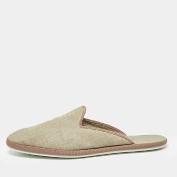 Pre Owned Loro Piana Olive Green Fabric Mules Size 44