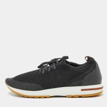 Pre Owned Loro Piana Dark Grey Knit Fabric 360 LP Flexy Walk Lace Up Sneakers Size 44