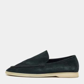 Pre Owned Loro Piana Dark Green Suede Summer Walk Loafers Size 44.5