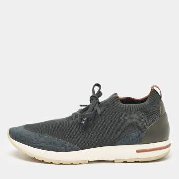 مملوكة مسبقًا Loro Piana Teal Green Knit Fabric 360 LP Flexy Walk Sneakers Size 42
