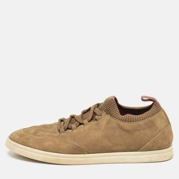 Pre Owned Loro Piana Green Nubuck Leather Soho Walk Slip On Sneakers Size 42