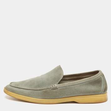 مملوكة مسبقًا Loro Piana Grey Suede Summer Walk Slip On Loafers Size 42.5
