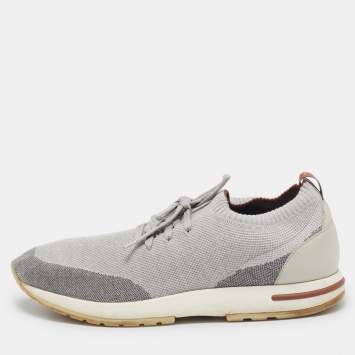 Pre Owned Loro Piana Grey Knit Fabric 360 LP Flexy Walk Slip On Sneakers Size 43