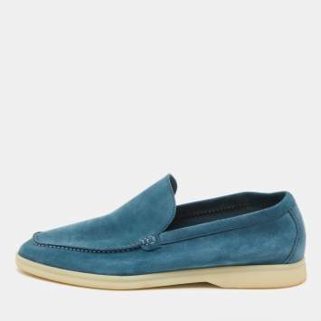 Pre Owned Loro Piana Blue Suede Summer Walk Loafers Size 42.5