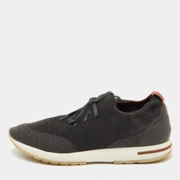 Pre Owned Loro Piana Dark Grey Knit Fabric 360 LP Flexy Walk Low Top Sneakers Size 45