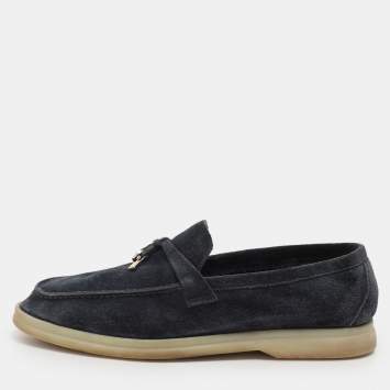 مملوكة مسبقًا Loro Piana Navy Blue Suede Summer Charms Walk Loafers Size 38