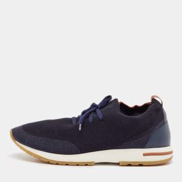 Pre Owned Loro Piana Navy Blue Knit Fabric 360 LP Flexy Walk Slip On Sneakers Size 43