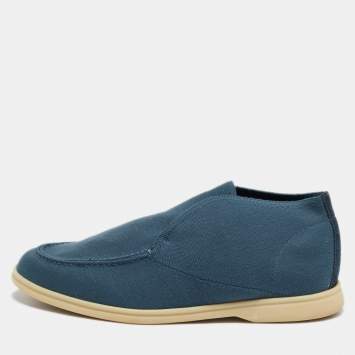 Pre Owned Loro Piana Blue Fabric and Suede Open Walk Boots Size 42.5