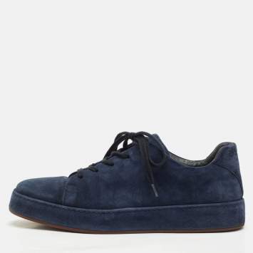 Pre Owned Loro Piana Navy Blue Suede 360 Flexy Walker Lace Up Sneakers Size 42