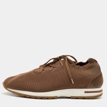 مملوكة مسبقًا Loro Piana Brown Knit Fabric 360 LP Flexy Walk Sneakers Size 42