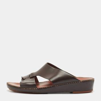 Pre Owned Loro Piana Brown Leather New Buckle Sandals Size 44.5