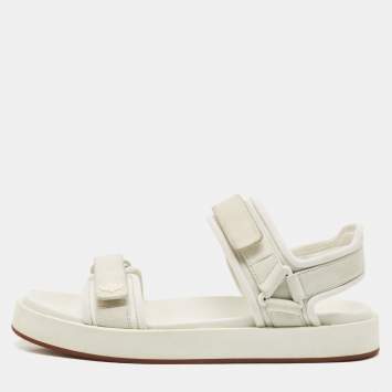 Pre Owned Loro Piana White Fabric and Suede Waikiki Flat Sandals Size 39
