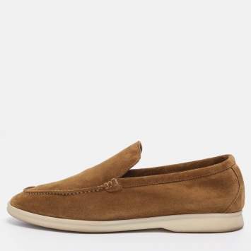 Pre Owned Loro Piana Khaki Suede Summer Walk Loafers Size 41.5