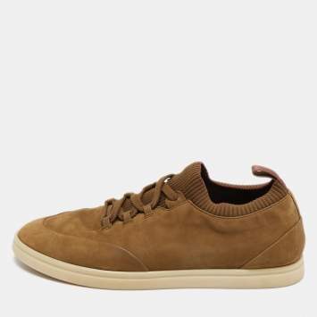 Pre Owned Loro Piana Brown Nubuck Leather Soho Walk Low Top Sneakers Size 42