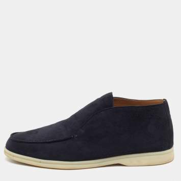 Pre Owned Loro Piana Navy Blue Suede Open Walk Ankle Length Boots Size 41