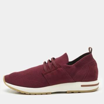 Pre Owned Loro Piana Burgundy Knit Fabric and Suede 360 LP Flexy Walk Slip On Sneakers Size 43