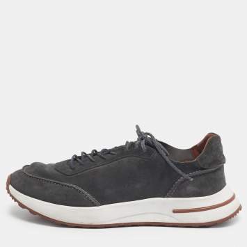 Pre Owned Loro Piana Grey Suede Week End Walk Lace Up Sneakers Size 42