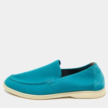 Pre Owned Loro Piana Blue Suede and Fabric Summer Walk Loafers Size 44