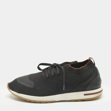 Pre Owned Loro Piana Grey Knit Fabric and Leather 360 Flexy Walker Slip On Sneakers Size 42