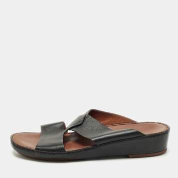 Pre Owned Loro Piana ox Size 44 Black Leather Flat Slide