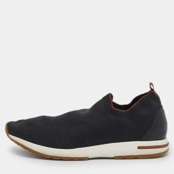 Pre Owned Loro Piana 360 LP Flexy Walk Size 43 Black Knit Fabric and Leather Slip On Sneakers