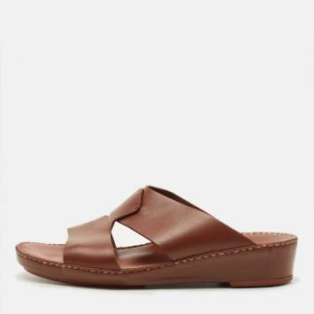 Pre Owned Loro Piana New Buckle Size 43.5 Brown Leather Slide Sandals
