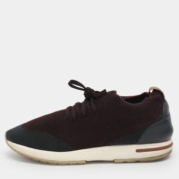 مملوكة مسبقًا Loro Piana 360 LP Flexy Walk Burgundy/Navy Blue Knit Fabric Low Top Sneakers Size 41