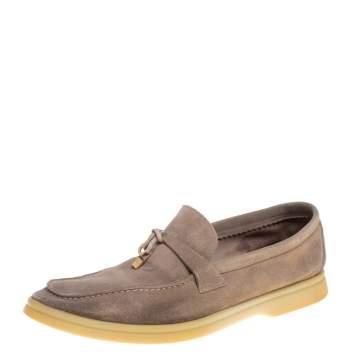 مملوكة مسبقًا Loro Piana Beige Suede Summer Charms Slip On Loafers Size 39.5