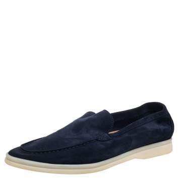مملوكة مسبقًا Loro Piana Blue Suede Slip On Loafers Size 40