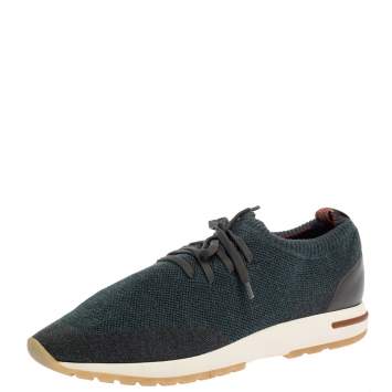 مملوكة مسبقًا Loro Piana Blue/Brown Merino Wool Knit 360 Flexy Walker Slip On Sneakers Size 43