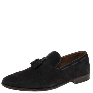 Pre Owned Loro Piana Navy Blue Suede Tassel Slip On Loafers Size 42.5