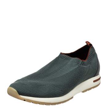 Pre Owned Loro Piana Grey Knit Fabric 360 Flexy Walk Slip On Sneakers Size 43