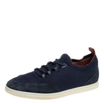Pre Owned Loro Piana Blue Suede And Knit Fabric Soho Walk Low Top Sneakers Size 44