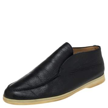Pre Owned Loro Piana Dark Navy Blue Leather Summer Walk Slip On Loafers Size 43